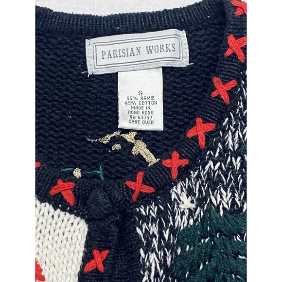 Vintage Parisian Works Christmas Cardigan Sweater Embellished Trees Snowman Sz S - Picture 6 of 15
